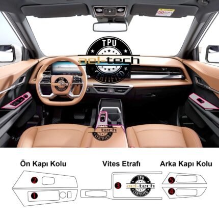 Kgm Ssangyong Torres / Actyon Uyumlu Vites Etrafı ve Kapı Kolları Piano Black TPU Koruyucu 2025-2026