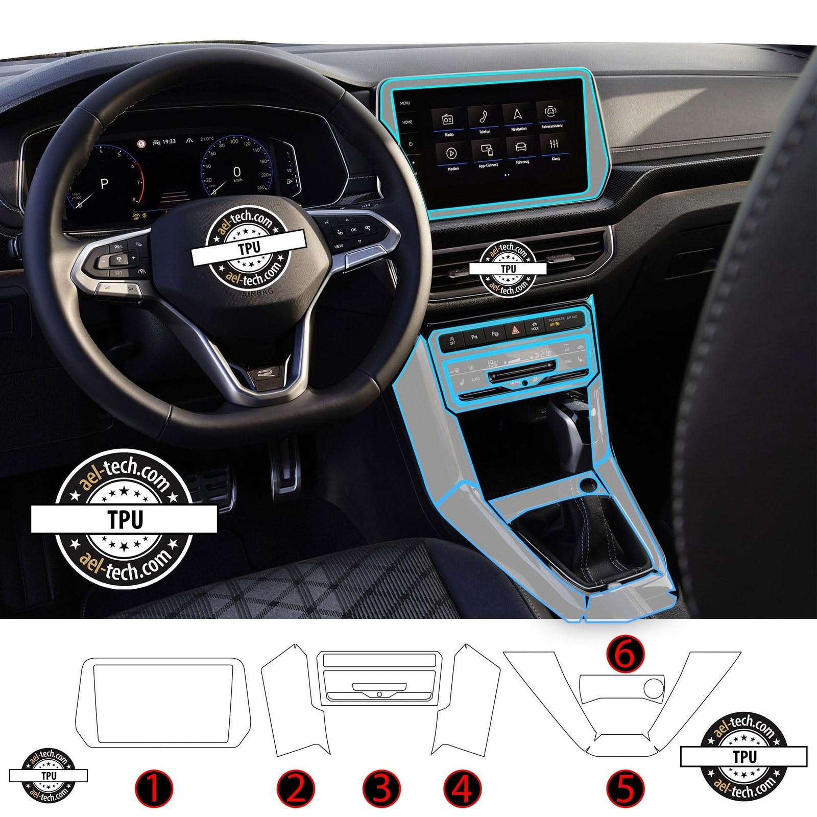 954ef54a6e2aea57397a6c112b120293.jpg Volkswagen T-Cross Uyumlu Vites Etrafı ve Ön Göğüs Piano Black 6’lı Set TPU Koruyucu 2024-2025 - Görsel 1