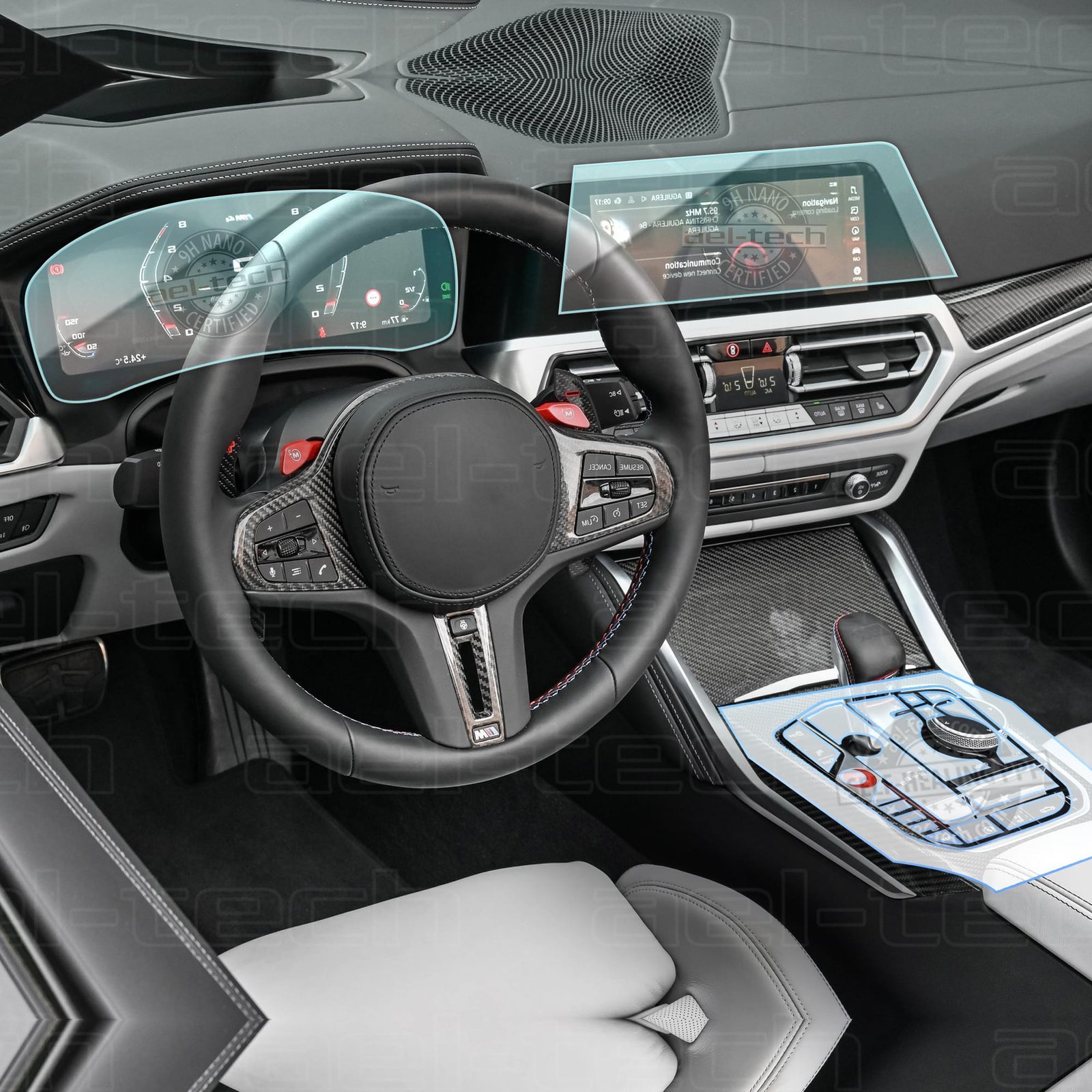 BmwM4copy.jpg Bmw M4 Uyumlu Navigasyon,Dijital Gösterge ve Vites Etrafı Nano ve Piano Black 9H Tpu Koruyucu 3lü set - Görsel 1