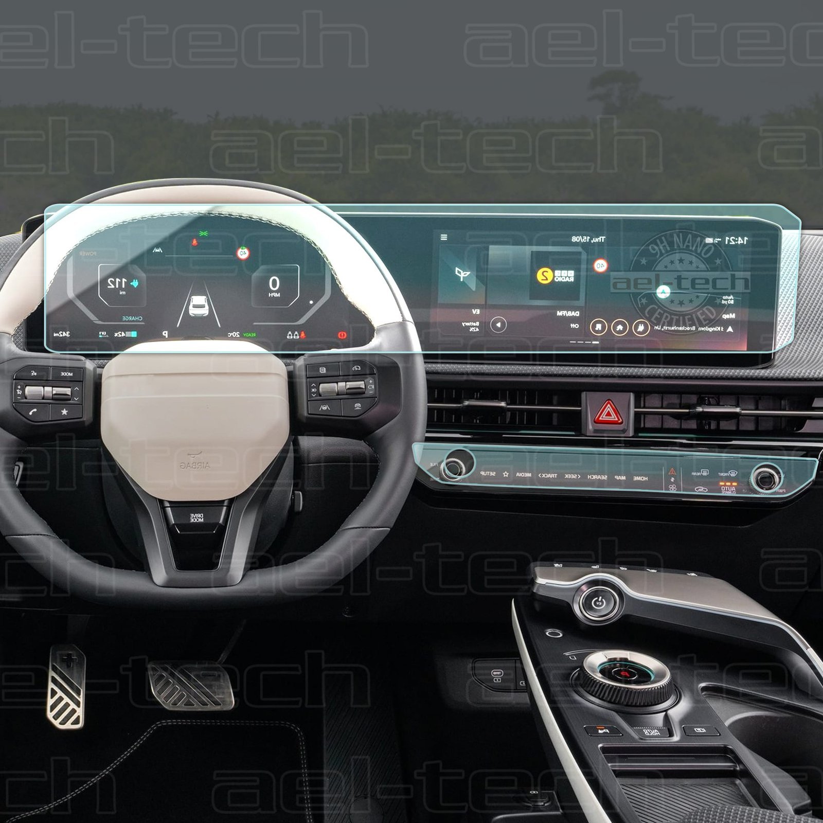 KiaEv6copy.jpg Kia EV6 Uyumlu Dijital Gösterge,Navigasyon ve Klima 9H Nano Ekran Koruyucu 2 li Set 2024-2025 - Görsel 1
