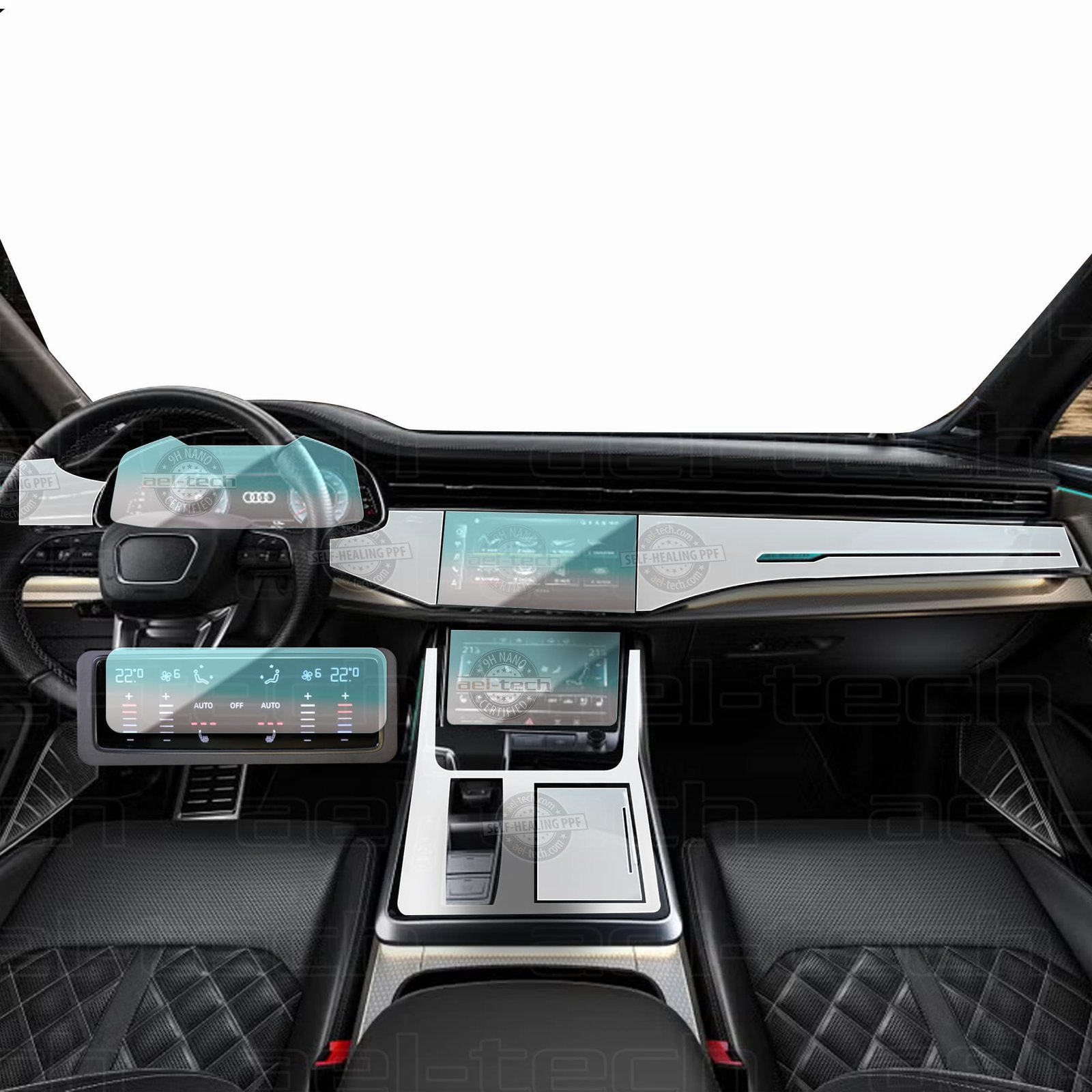 Q7sett.jpg Yeni Audi Q7 Navigasyon Dijital Gösterge 9H Nano ve piano black uyumlu Tpu Koruyucu 9lu Set - Görsel 1