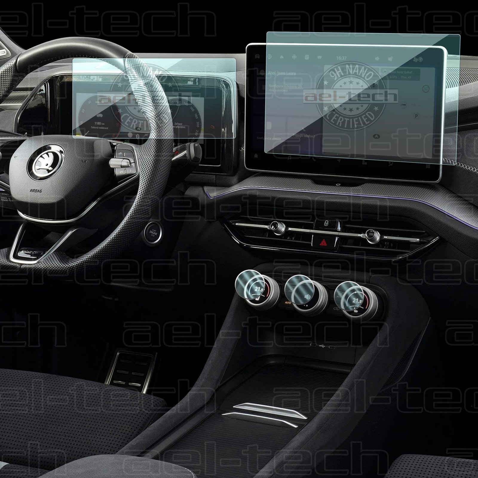 SkodaKodiaqNavigasyon-copy.jpg Skoda Kodiaq Uyumlu 13 İnç Navigasyon Dijital Gösterge Ve Klima İç Ekran 9h Nano Ekran Koruyucu 3lü Set - Görsel 1
