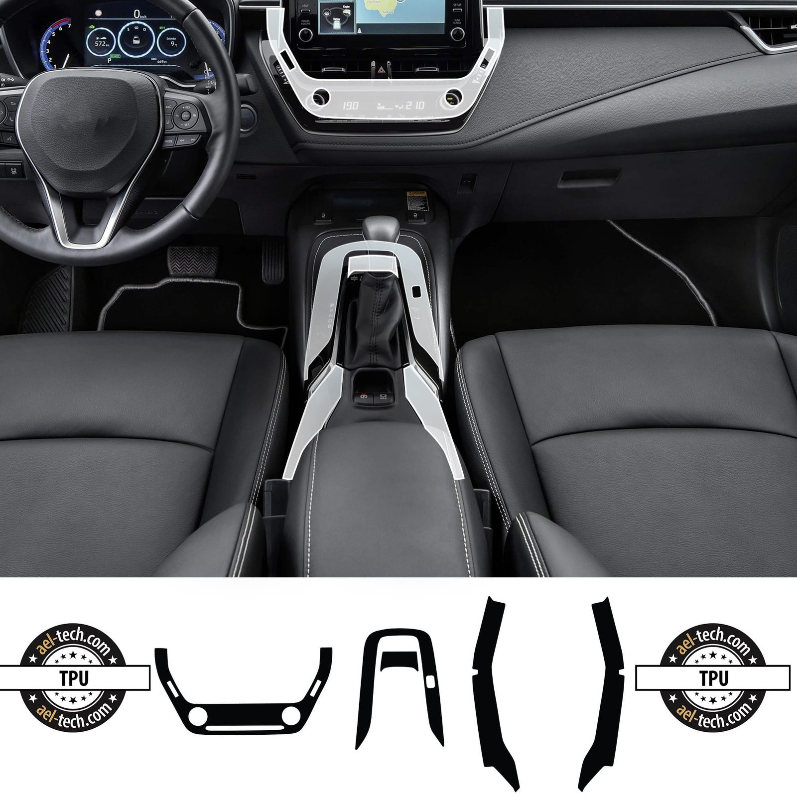 ToyotaCorollaAAA.jpg Toyota Corolla Uyumlu Klima Gösterge Vites Etrafı ve Kolçak Altı Piano Black Tpu Koruyucu - Görsel 1